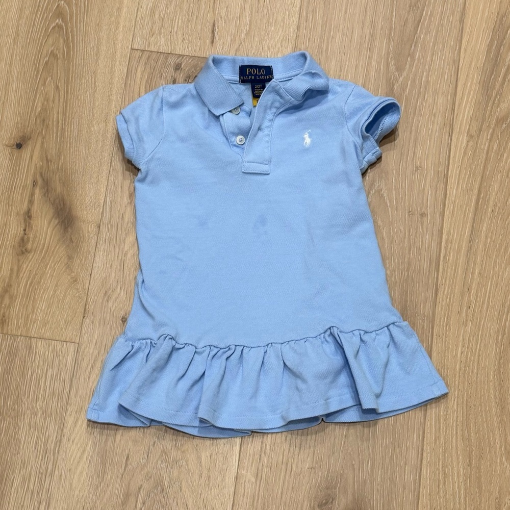 Polo by Ralph Lauren Girl’s Light Blue Mesh Stretch Ruffle Polo Dress